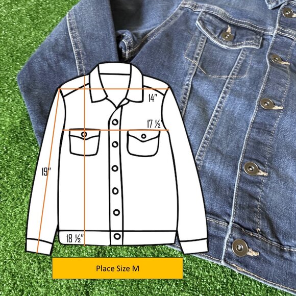 Place Classic Trucker Denim Blue Jeans Essential Timeless Jacket Size M (7/8) - Picture 2 of 11